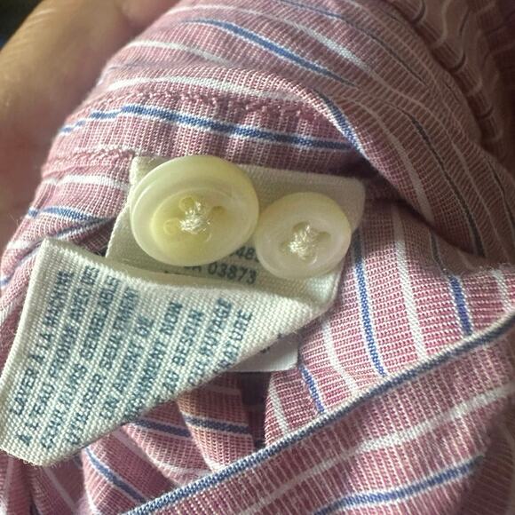 American Eagle Men’s Red Striped Button-Up Shirt | Cotton Casual - Picture 7 of 8